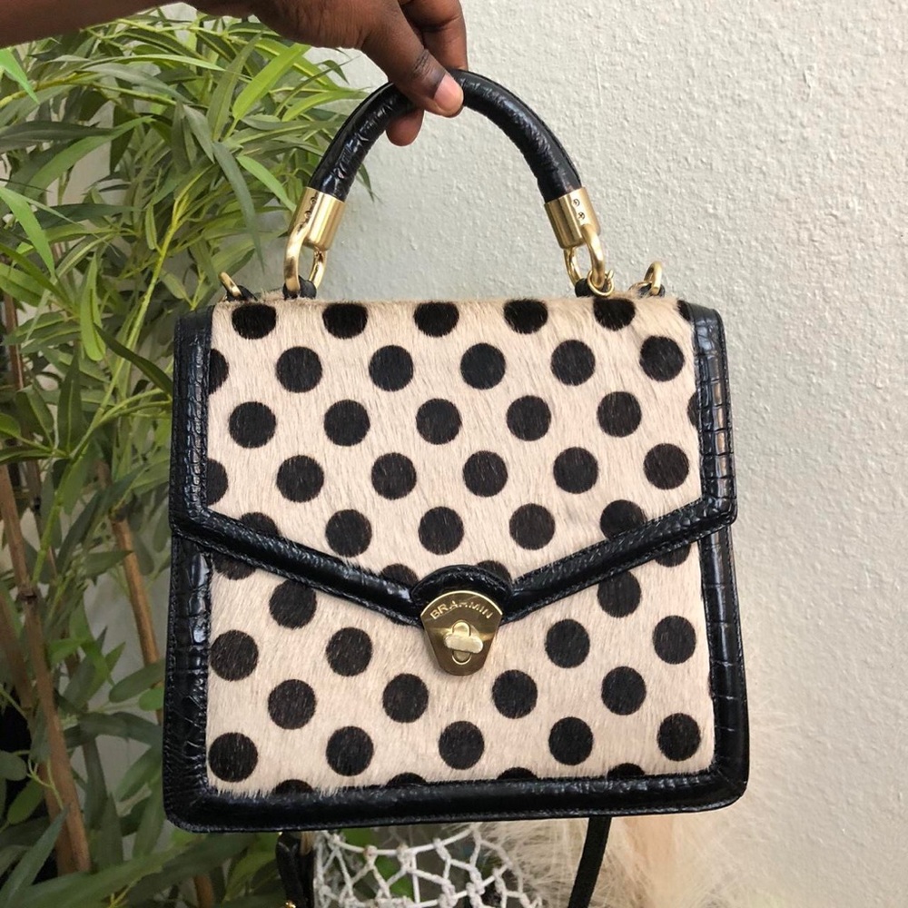 Brahmin Black & Cream Polka Dot Top-Handle Satchel